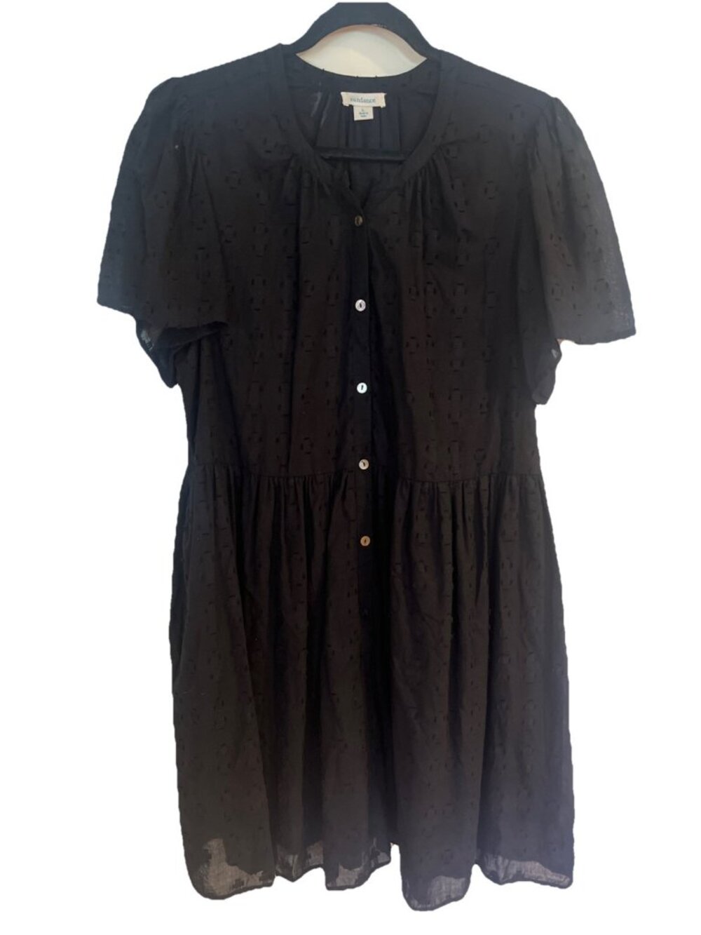 Sundance Sienna Breeze Dress Black Sz L Button Front Boho Chic Flowy Cottage